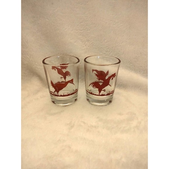 Vintage Red Rooster Whiskey Brandy Glasses Set 2 - Picture 1 of 4
